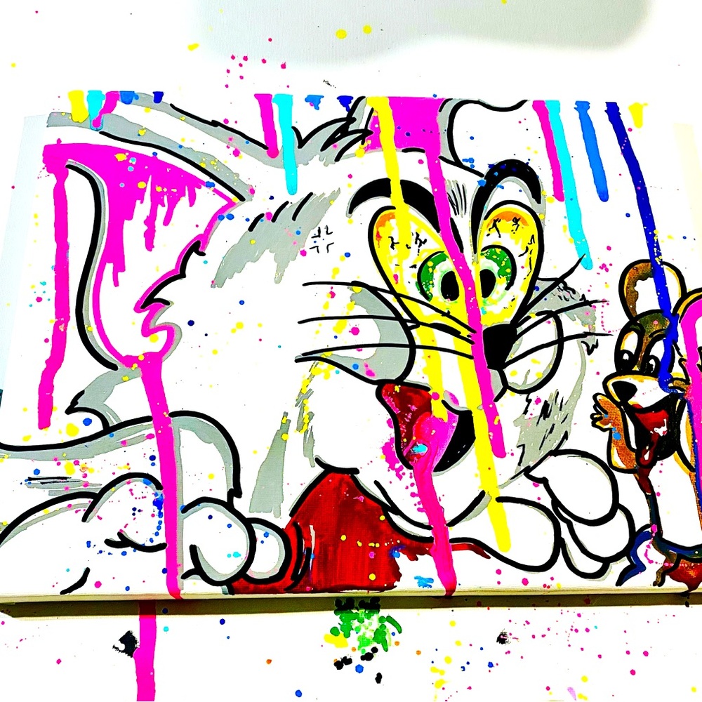 Tom and Jerry “Melting Pot” 11x14 acrylic painting